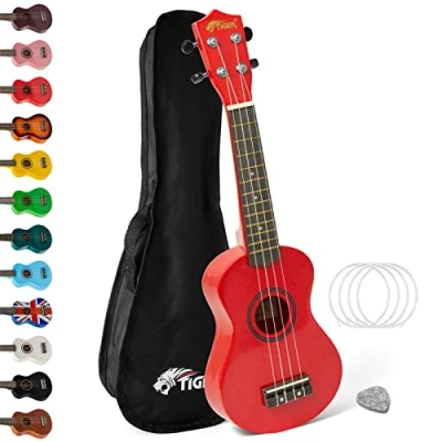 Abbildung von Tiger UKE7 RD Sopran Ukulele mit Tasche für Anfänger Rot