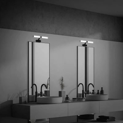 Abbildung von BRILONER LED Spiegelleuchte Bad, Spiegellampe 2 in 1 Montage, Schranklampe, Wandlampe, IP44, neutralweiße Lichtfarbe, 7W, Schwarz, 40 cm