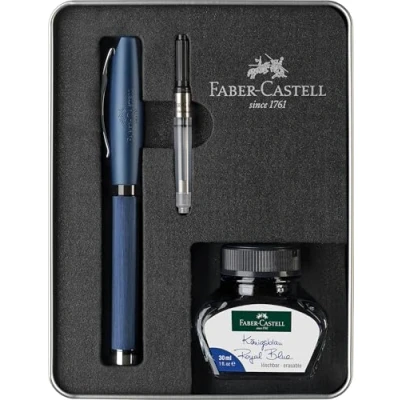 Abbildung von Faber Castell 149625 Schreibset Essentio Aluminium Blau, mit Füller M, Tintenfass 30 ml und Konverter