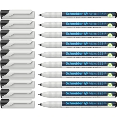Abbildung von Schneider Maxx 223 Universal Marker (Non Permanent F, feucht abwischbar, 0,7 mm) 10er Packung schwarz
