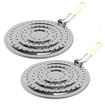 Abbildung von SIFANG Hitzeverteiler, Flammenschutz 2 Stück, Edelstahl Kitchen Heat Diffusor Durchmesser 21 cm, Grifflänge 15.2 Hitzeverteiler Gasherd mit Griff für Gas und Elektroherde Kochplatten