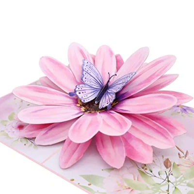 Abbildung von MOKIO® Pop Up Blumenkarte Blume mit Schmetterling 3D Grußkarte zum Geburtstag, zur Genesung oder als Geburtstagskarte, Umschlag