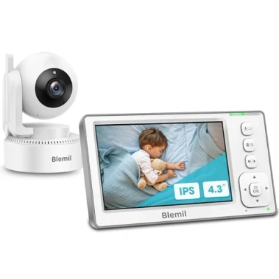 Abbildung von Blemil Babyphone, 4.3 &#039;&#039;Sreen mit 29 Stunden Akku, Schwenk Neige Zoom Video Babyphone Einer Kamera und Audio, Infrarot Nachtsicht, ECO, 2 Wege Gespräch, 8 Lullabies, Kein WLAN