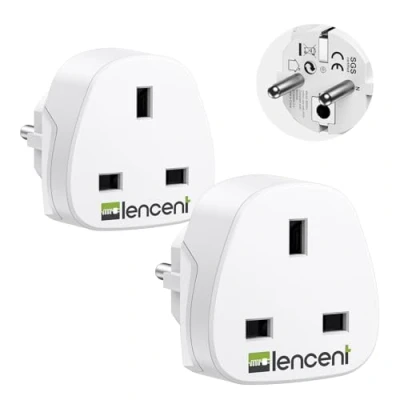 Abbildung von LENCENT 2X Reise Adapter UK Stecker auf DE Europäischen Steckdose [3250W/13A MAX], Adapter, Irland Reiseadapter Englisch Deutsch