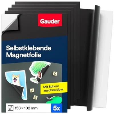 Abbildung von GAUDER Magnetfolie selbstklebend (10 x 15 cm 5 Stück) Magnetische Folie schwarz Magnetklebefolie für Fotos &amp; mehr