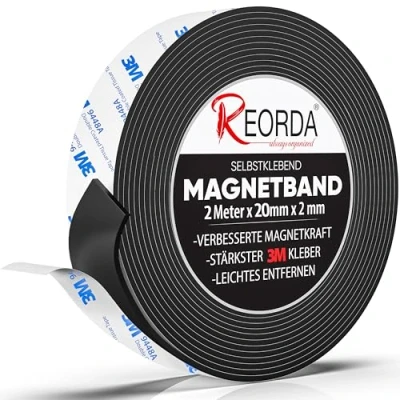 Abbildung von REORDA® Magnetband selbstklebend stark Magnetstreifen mit starkem 3M Kleber Magnetklebeband optimierter Magnetkraft Magnet Klebeband