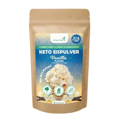 Abbildung von Simply Keto Lower Carb* Vanille Eis Mix Cremiges ohne Zuckerzusatz mit nur 2,1 g Netto Kohlenhydrate Maltit Glutenfrei, sojafrei &amp; ketogen für 10 Portionen (100 g)