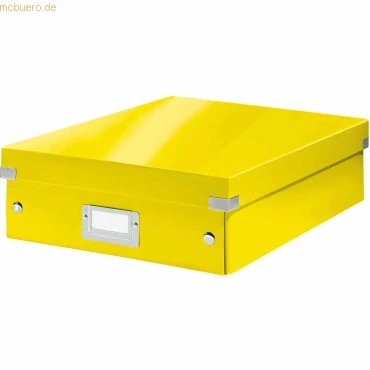 Abbildung von Leitz Click &amp; Store Aufbewahrungsbox mit Deckel Mittel Groß, Box Trennwänden für Zubehör im Büro oder Utensilien Haushalt, Transportbox aus 85 % recycelter Premium Hartpappe, Gelb, 60580016
