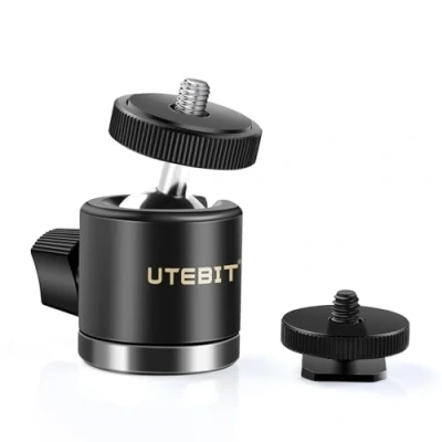 Abbildung von UTEBIT Mini Stativkopf Kugelkopf mit 1/4 Blitzschuhadapter 360 Drehbar Ball Head Kamera Hot Shoe Kugelgelenk Halter Kompatibel für Nikon, HTC Vive VR