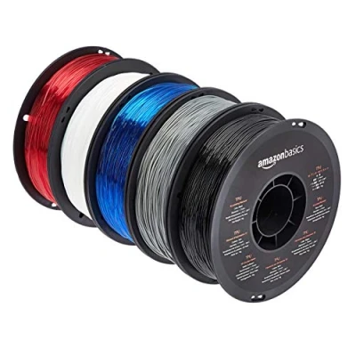 Abbildung von Amazon Basics 3D Drucker Filament aus TPU Kunststoff, 1.75 mm, 1 kg pro Spule, 5 Stück, Mehrfarbig