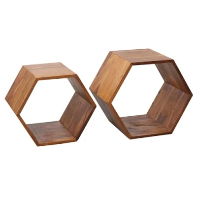 Abbildung von FineBuy Beistelltisch 2er Set Sheesham Massivholz Design Wohnzimmertisch, Couchtisch massiv, Designer Satztisch Wohnzimmer, Kleiner Sofatisch Holz, Ablagetisch Sofa klein