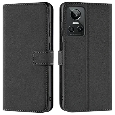 Abbildung von Verco Handyhülle für Realme GT Neo 3 Hülle, Bookcase Tasche Flipcover Case [Kartenfächer/Aufstellfunktion], Schwarz