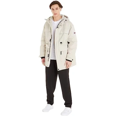 Abbildung von Tommy Jeans Hooded Padded Multi Pocket Wintermantel, Herren, Größe: Small, Newsprint