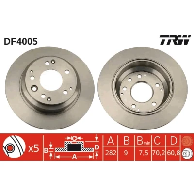 Abbildung von TRW DF4005 Bremsscheibe 282 9 5 114 voll lackiert HONDA: Legend 2 Limousine, Coupe, Shuttle