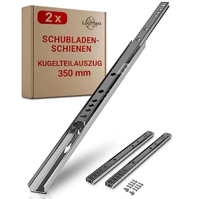 Abbildung von LouMaxx Kugelauszug 2er Set Schubladenschienen 27 mm Nut 350 Schienen Schublade Schubladen Schienensystem mit Teilauszug