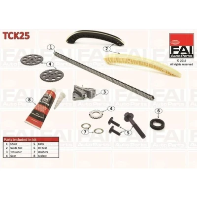 Abbildung von FAI AutoParts TCK25 Steuerkettensatz mit Dichtungen, Zahnrädern Simplex, Bolzenkette SKODA: Fabia 2 Schrägheck, Combi, Roomster