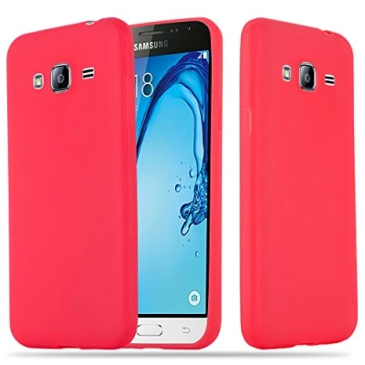 Abbildung von Cadorabo Hülle kompatibel mit Samsung Galaxy J3 2016 Schutzhülle TPU Silikon Case Candy Design Slim Kratzfest Weiche Gummi Rundumschutz für in Rot
