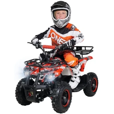 Abbildung von Actionbikes Motors Kinder Elektro Miniquad ATV Torino 𝟭𝟬𝟬𝟬 Watt 36 Volt Scheibenbremsen Umweltfreundlicher Elektromotor LED Scheinwerfer Quad (1000 Schwarz Weiß Rot Polo)