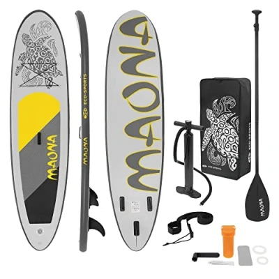 Abbildung von ECD Germany Aufblasbares Stand Up Paddle Board Maona 308 x 76 10 cm Grau PVC bis 120kg Pumpe Tragetasche Zubehör SUP Paddling Paddelboard Surfboard Verschiedene Modelle