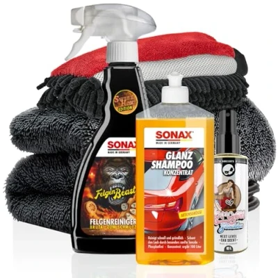 Abbildung von detailmate Sonax Glanz Shampoo 1L Waschset #3 mit Nuke Guys Car Scent Auto Reinigungsmittel (Basic+, [5 St. Felgenreiniger Duftspray Autoshampoo)