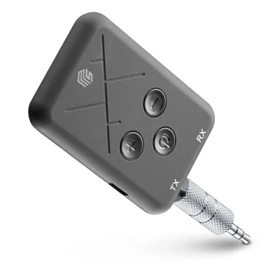 Abbildung von Music Sound Bluetooth Audio Transmitter &amp; Receiver Sender und Empfänger für Aux Anschluss Spielzeit 10 Stunden Ladezeit 2,5 3,5 mm Klinkenstecker Schwarz