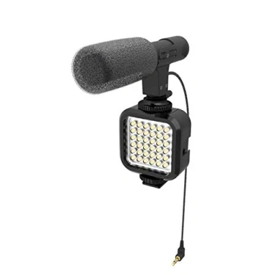 Abbildung von digipower Video Vlogger Set mit 50W LED Licht und Shotgun Mikrofon für Smartphones, Action Kameras, DSR Videokameras, 2 teiliges Vlogging