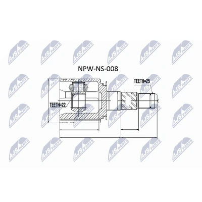 Abbildung von NTY NPW NS 008 Gelenksatz getriebeseitig, Vorderachse rechts INFINITI: FX SUV