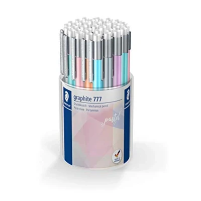 Abbildung von STAEDTLER Druckbleistift graphite 777 in Pastell Farben, zum Schreiben, gummierter Schaft und bruchhemmender Minenführung, Qualität Made Germany, 36 Stück (6 Pastellfarben) im Köcher, KP36PA