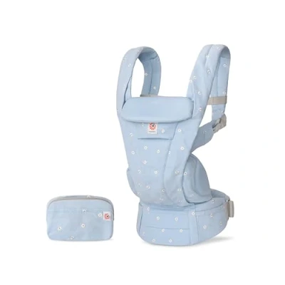 Abbildung von Ergobaby Omni Deluxe All in One Babytrage für Neugeborene ab Geburt bis 20kg, Ergonomische 4 Positionen aus 100% Baumwolle, Rückentrage Baby Tragetasche, Serene Blue Flowers