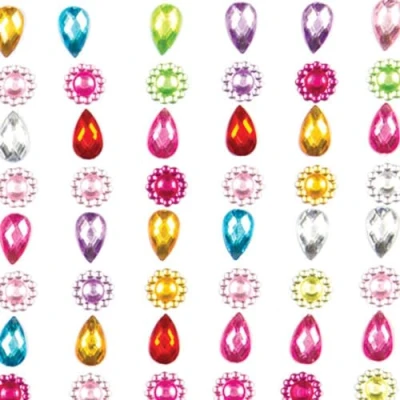 Abbildung von Baker Ross Selbstklebende Schmucksteine aus Acryl in Blumen und Tropfenform zum Gestalten Verzieren von Collagen, Karten Anderen Bastelarbeiten (138 Stück), AG219