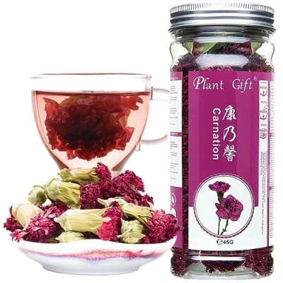 Abbildung von Plant Gift Carnations Flowers Tea, 康乃馨 Kräuternelken Blumen Tee, chinesische Blume 100% natürliche Nelke Tee Gesundheit Clearing Wärme verlieren Gewicht Beliebt 45g / 1.58oz
