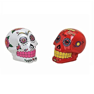 Abbildung von Geschenkestadl Spardose bunter Totenkopf Sugar Skull ca. 17 cm x 14 Schädel Weiss Gothic Sparbüchse Sparschwein