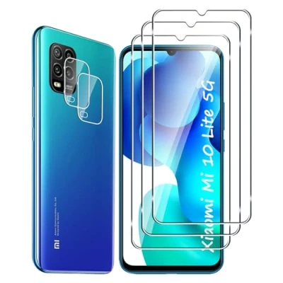 Abbildung von Fyqzio [3+2 Stück Gehärtetes Glas Schutzfolie kompatibel mit Xiaomi Mi 10 Lite 5G und Kamera,Keine Blasen,9H Härte,Anti Scratch,HD Displayschutz fur