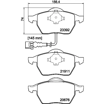 Abbildung von HELLA 8DB 355 008 471 Bremsbelagsatz mit integriertem Verschleißwarnkontakt VOLKSWAGEN: Passat B3/B4 Variant, Golf 4 Schrägheck, Polo IV Schrägheck