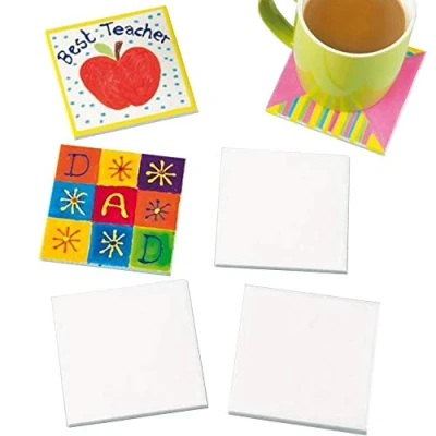 Abbildung von Baker Ross EK3336 Keramik Kacheluntersetzer zum Basteln (6 Stück) Untersetzer für Kinder Basteln, 9.5cmx9.5cm, Ceramic