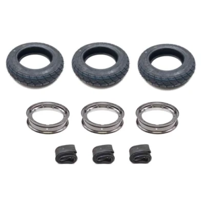 Abbildung von Allwetter Reifen 100/90 10 M+S Felge Chrom Radsatz Schläuche Set Komplettradsatz für Piaggio Ape 50 TL1T, TL2T, TL3T, TL4T, TL5T, TL6T, ZAPC80, ZAPC81