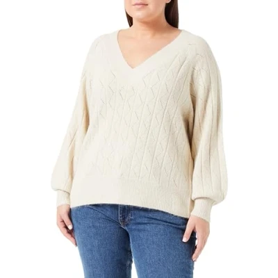 Abbildung von ONLY Damen ONLLUCIA LS V Neck CS KNT Strickpullover, Pumice Stone/Detail:Frosted Almond Glitter, Medium