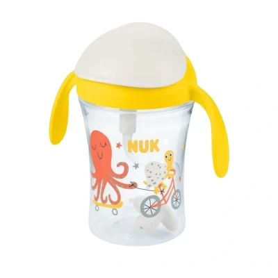 Abbildung von NUK Polypropylen (PP) Motion Cup Trinklernbecher 230ml auslaufsicherer, weicher Strohhalm ergonomisch geformte Griffe 8+ Monate BPA frei Gelb