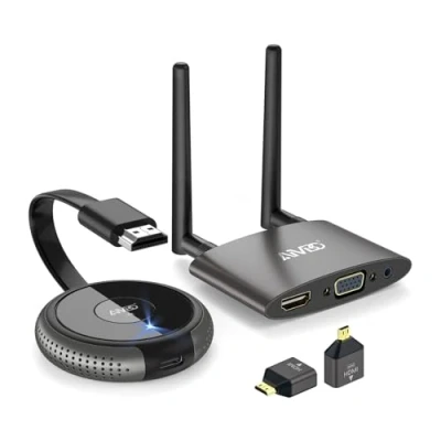 Abbildung von HDMI Wireless, Wireless Transmitter and Receiver, 4K/5G VGA/HDMI Dual Screen HDMI, 165Fuß/50M Drahtlos Funkübertragung Audio Video Casting zu TV/Monitor/Projektor, Schwarz