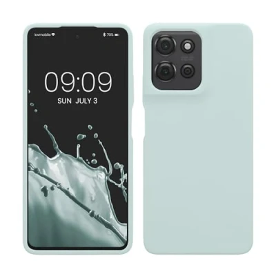Abbildung von kwmobile Hülle kompatibel mit Motorola Moto G75 5G Silikon Handy Case Handyhülle weiche Oberfläche kabelloses Laden Cool Mint