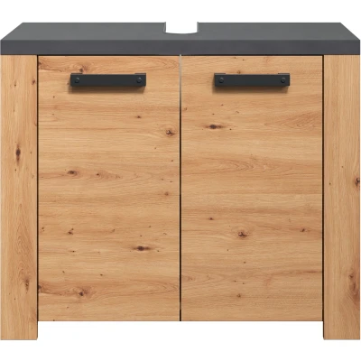 Abbildung von Home affaire Waschbeckenunterschrank &quot;Ambres&quot;, matte Echtholzoptik, ca. 79 cm breit, Türanschlag L/R, Melamin