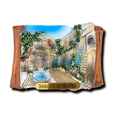 Abbildung von Damaszenerhaus Syrien, 3D Kühlschrankmagnet, Reise Souvenirs, handgefertigt, Heim und Küchendekoration, magnetischer Aufkleber