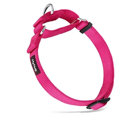 Abbildung von Hyhug Martingal Hundehalsband mit Schnalle: Ausbruchsicher, rutschfestes Robustes Polyester, farbechtes verstellbares Haustierzubehör für kleine Hunderassen (Klein, Rosenrot)