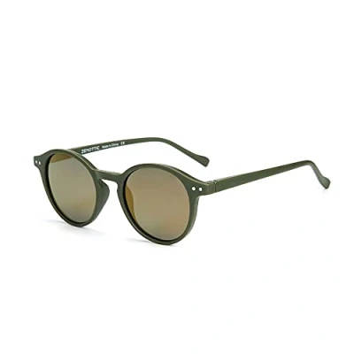 Abbildung von ZENOTTIC Sonnenbrille Polarisiert Rund Retro Klassisch UV 400 Schutz Vintage Rahmen für Herren Damen (MATT GRÜN + REFLEXION GELB)