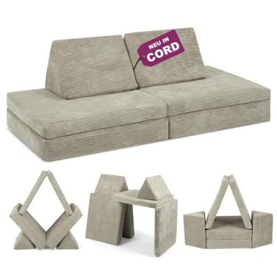 Abbildung von Linodino® Spielsofa Cord Kindersofa aus Schaumstoff Bausteine für Kinder &amp; Kuschelecke im Kinderzimmer Kieselgrau