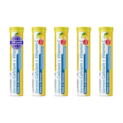 Abbildung von Calcium + Vitamin C Brausetabletten 5x20 Stk. Zitronengeschmack 300 mg Kalzium, 75 T&amp;D Pharma German Made in Germany