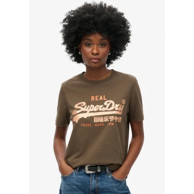 Abbildung von Superdry Embellished Graphic Tshirt print, Damen, Größe: 40, Deep khaki green slub
