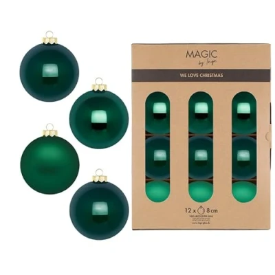 Abbildung von MAGIC by Inge Weihnachtsbaumkugel, Weihnachtskugeln Glas 8cm 12 Stück Fir Green