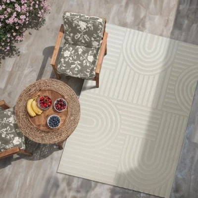 Abbildung von SANAT Berlin Outdoor Teppich Wetterfest für den Innen und Außenbereich Balkon Wasserabweisend Teppiche Terrasse, Garten, Küche, Bad oder Wohnzimmer Creme, 60 x 110 cm