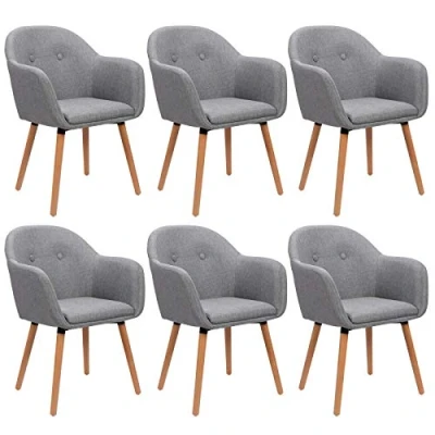 Abbildung von WOLTU Esszimmerstühle 6er Set Küchenstühle Wohnzimmerstühle Polsterstühle, Armlehnstühle mit Rückenlehne, für Esszimmer, Küche, Wohnzimmer, Leinen, Gestell aus Massivholz, Hellgrau, BH94hgr 6